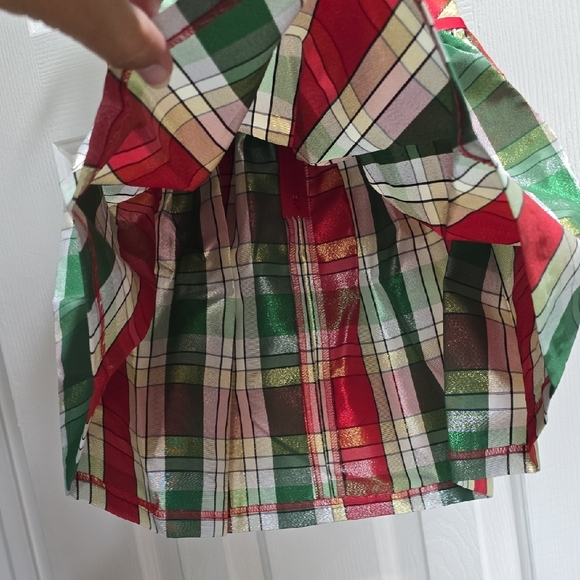 Red Coat with Gold Bow Accents and Plaid Dress - Picture 6 of 12